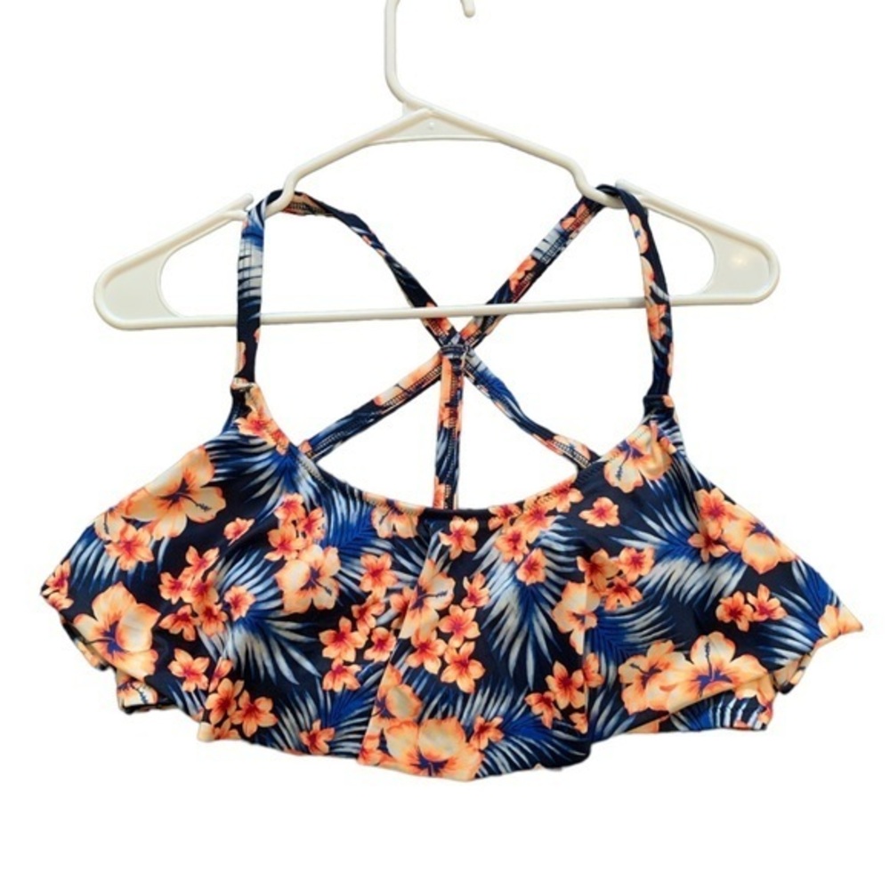 PINK VICTORIA’S SECRET NAVY BLUE BIKINI TOP Tropical Floral Size Large EUC #6302